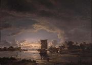 Jacob Abels, An Extensive River Scene with Sailboat